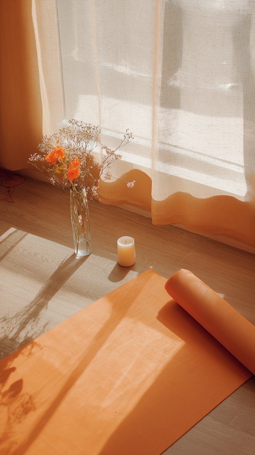 Yoga corner with warm light